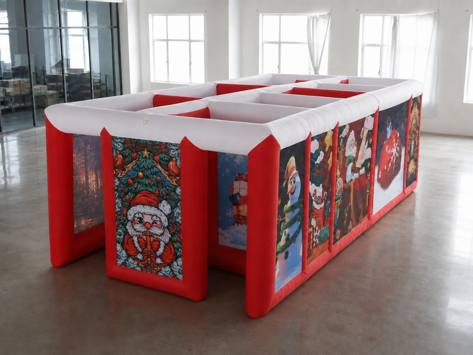 Commercial Inflatable Maze - Red White Christmas Open Beam - product view 1