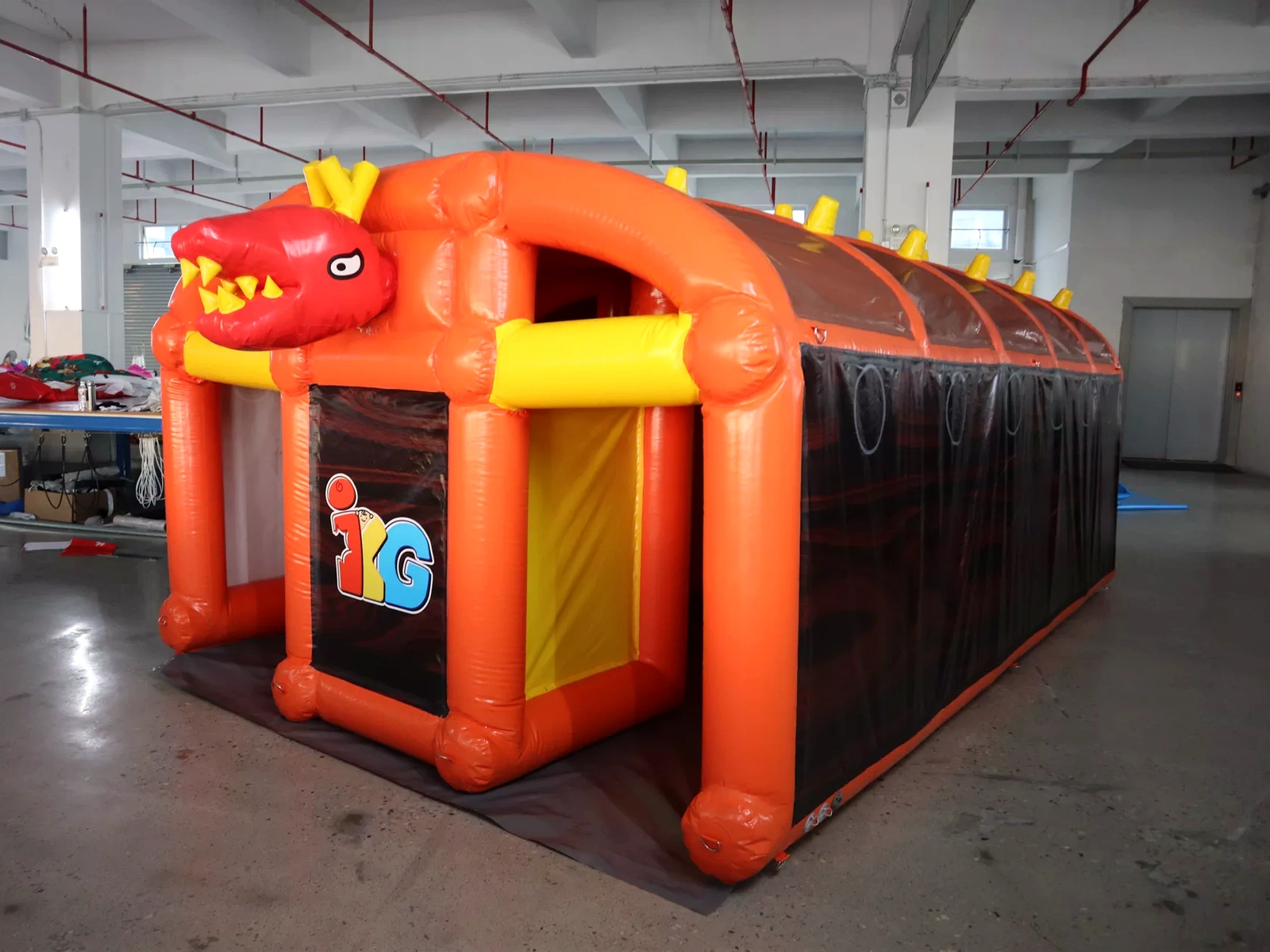 Commercial Inflatable Maze - Orange Dragon Barrel Roof Corridor - product view 1