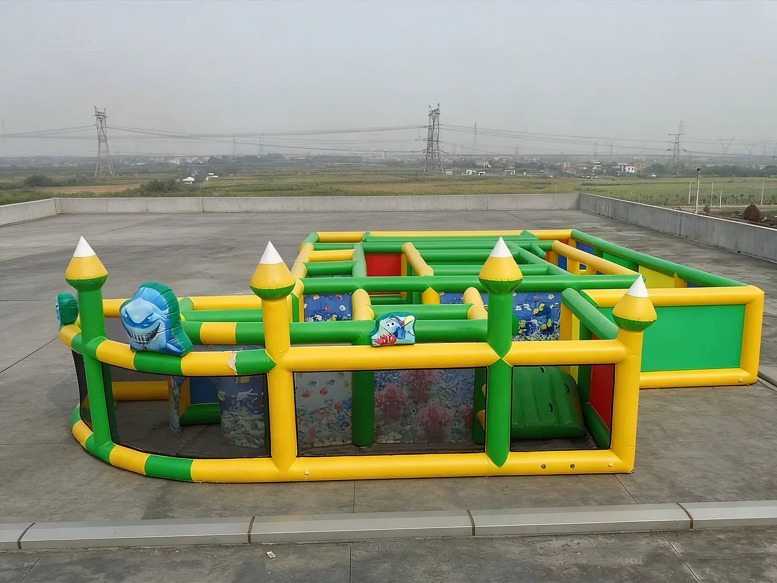 Commercial Inflatable Maze - Yellow Green Shark Obstacle - product view 1
